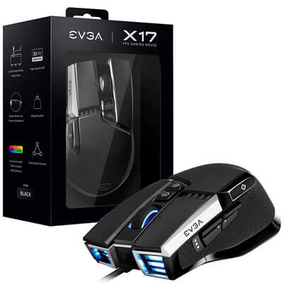 keyboard mouse EVGA X17 Gaming Mouse, Wired, Black, Customizable, 16,000 DPI, 5 Profiles